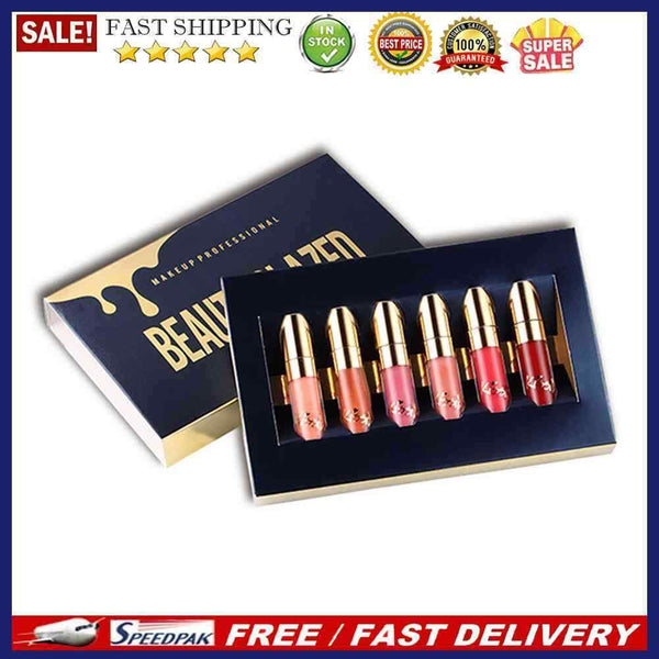 6 Colors Lasting Matte Lipgloss Set Lipstick Lips Tint Pigment Makeup Cosme