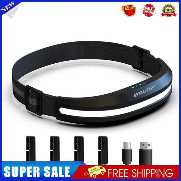 COB LED Camping Lantern Reflective Headlamp USB Rechargeable for Running (Black)