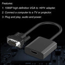 VGA to HDMI-compatible Adapter Cable 1080P Analog to Digital Audio Converter(Bla