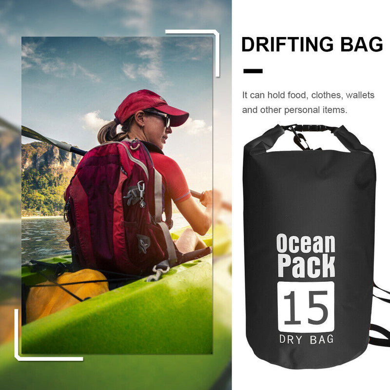 Waterproof Dry Bag Pack Sack Swimming Kayaking River Trekking (15L Black)