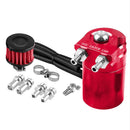 Baffled Car Oil Trap Catch Can Set with Air Filter Hose Fuel Tank Kit (Red)
