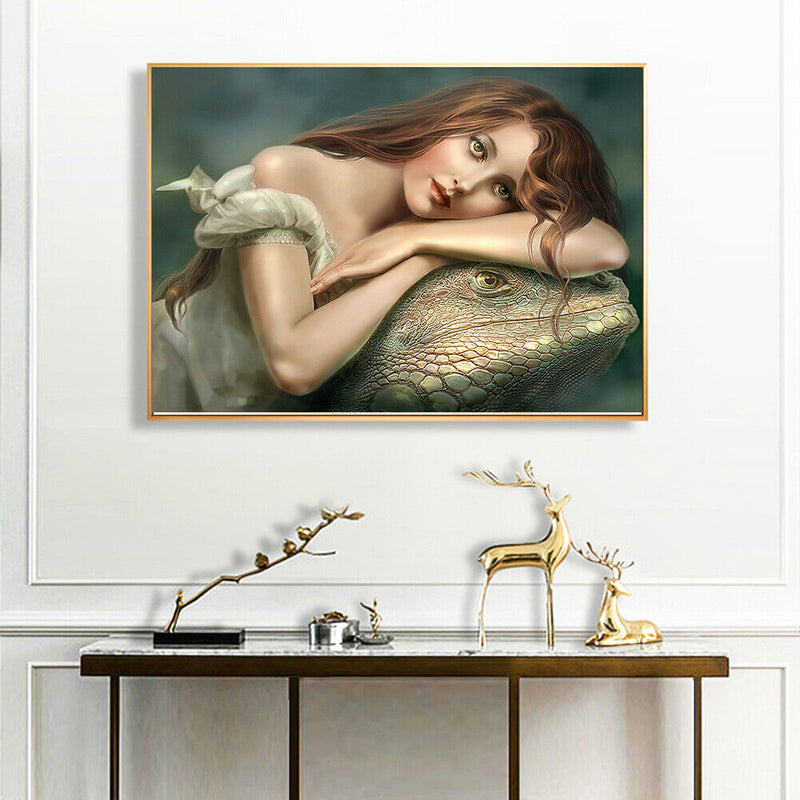 Girl and Lizard Oil Paint By Number Kit DIY Acrylic Painting on Canvas Fram