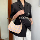 Retro Women Plaid Printing Shoulder Underarm Bag Casual Ladies Small Hobos Purse