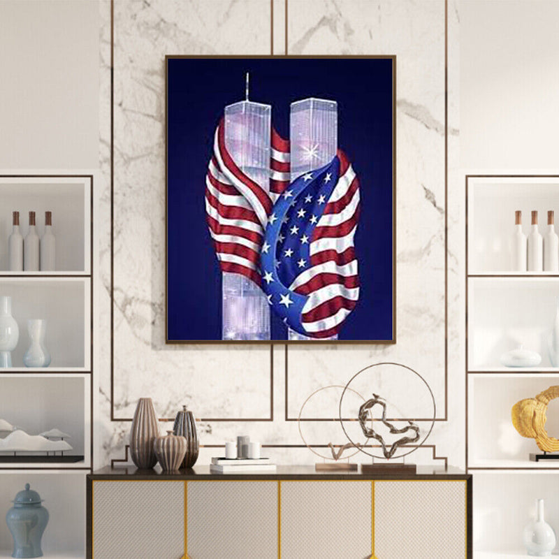 5D Diamond Painting Kit Flag Twin Towers Full Square Drill DIY Art Crafts Mosaic