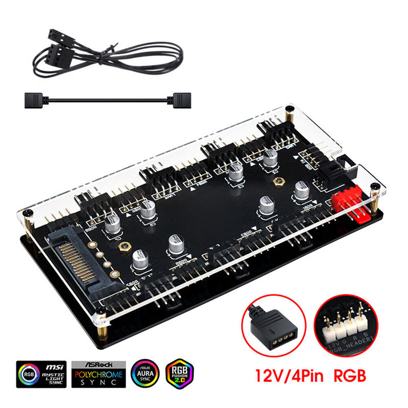1 To 8 Multi Way Splitter RGB PWM HUB 12V/4 Pin  for PC Fan Cooler Motherboard