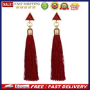 Women Fashion Multicolor Metal Triangle Retro Tassel Jewelry Earrings Red