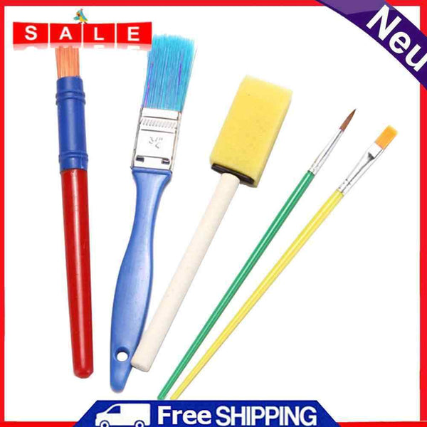 5pcs Watercolor Plastic Sponge Brush Acrylic Gouache Oil Painting Graffiti Tool