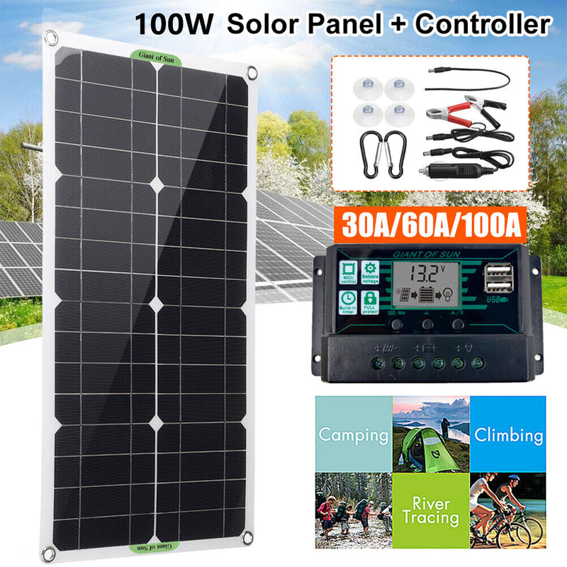 #A 100W Solar Panel Kits 12V/24V with 30A/60A/100A Controller for Car Yacht RV B