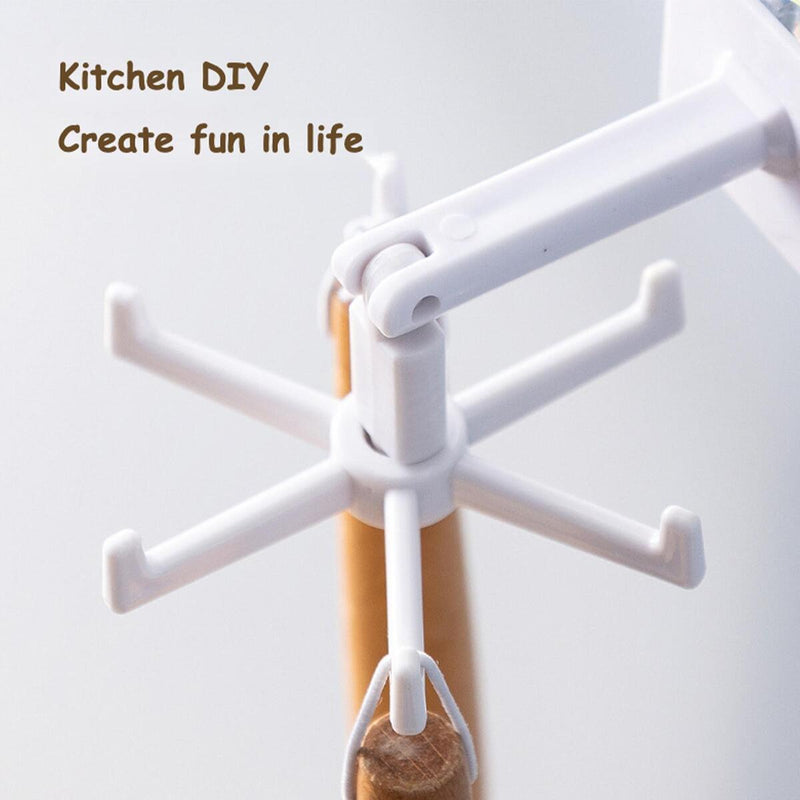 360° 6-Hook Under Shelf Kitchen Utensil Organiser Wall Hook Hanging Rack Holder`