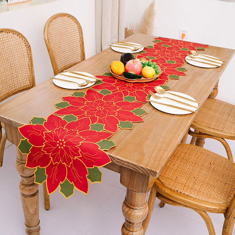Durable Red Flowers String Table Flag Dust Cover for Christmas Home Party Supply