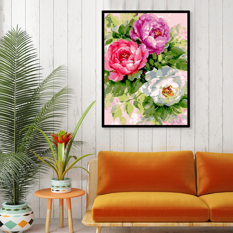 16x20 inch Oil Painting By Numbers Three Flowers DIY Canvas Drawing Set No Frame