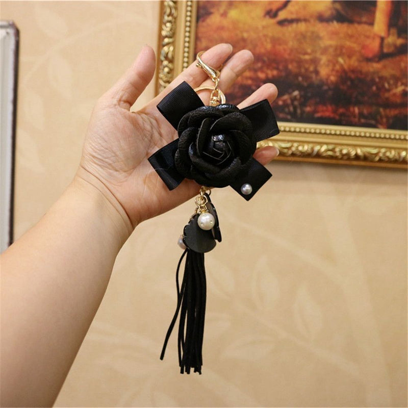 Decoration PU Camellia Bag Pendant Tassel Car Key Ring Keychain For Women|Girls