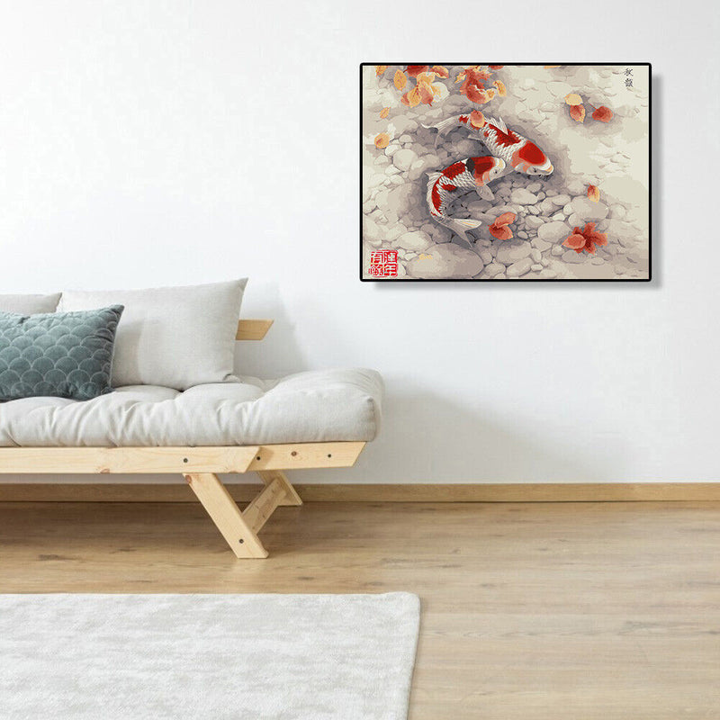 Painting By Numbers DIY Fish Leaf Canvas Oil Art Picture Home Wall Decor Kit