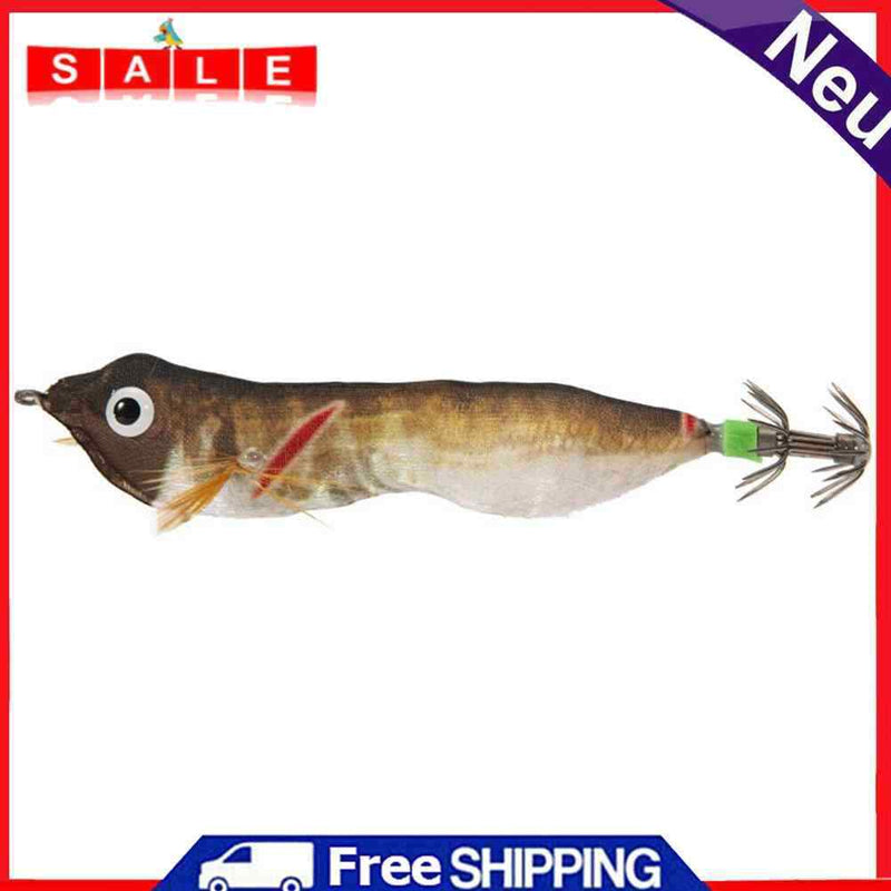 103mm LED Luminous Wood Shrimp Bait Squid Jigs Hook Fishing Lures (Brown)
