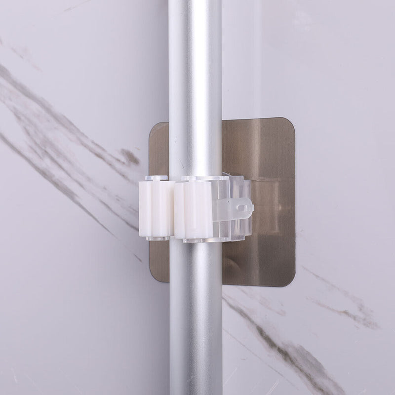 Adhesive Hooks Kitchen Bathroom Wall Mop Hanger Broom Holder Rack (White) Newly