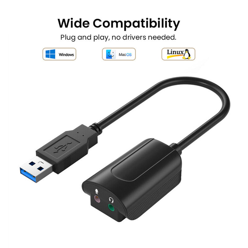 Stereo External USB Sound Card Amplifier Headset Microphone 3.5mm Audio Adapter