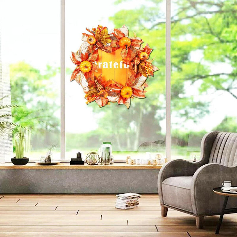 Autumn Artificial Pumpkin Harvest Door Wreath Fall Thanksgiving Decoration: