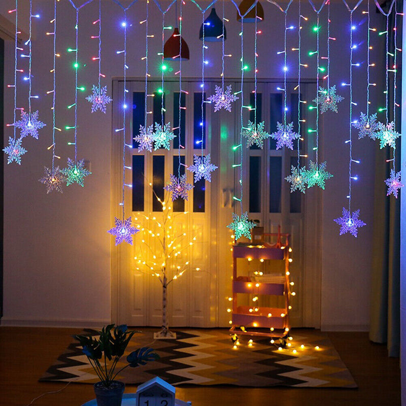4m LED Snowflake Icicle Lamp Curtain String Lights Christmas (US Colorful)