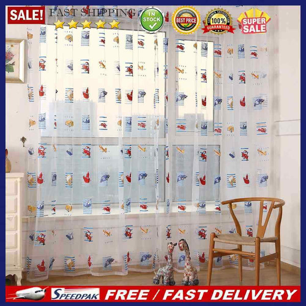 Toddler Kids Car Pattern Voile Panel Sheer Door Room Drape Window Curtains