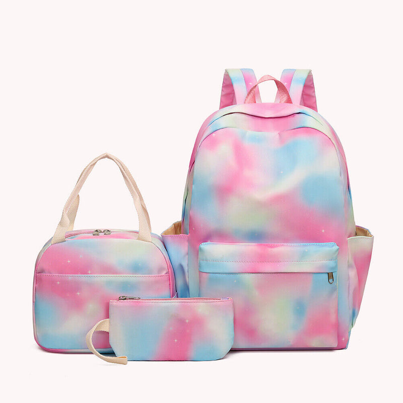 #A 3pcs/set Backpack Gradient Rainbow Print Kids Bookbag 3 in 1 Lunch Bag Girl