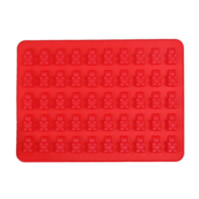 50 Cavity Gummy Bears Silicone Soap Ice Cube Tray Baking Mold (Red) Newly