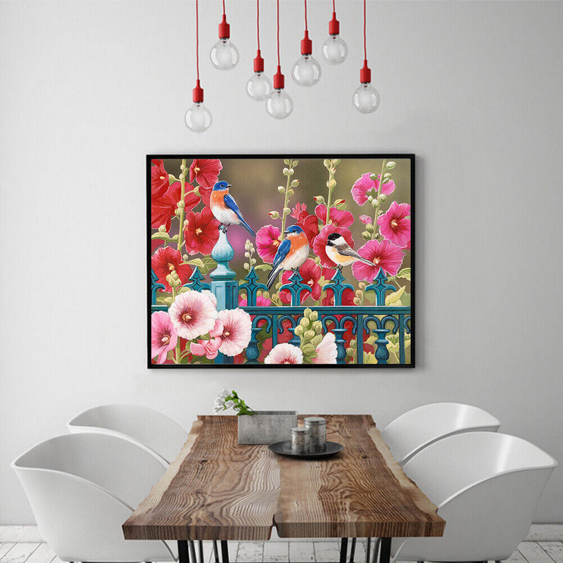 Fence Birds Flowers Oil Paint By Numbers Kit DIY Acrylic Painting on Canvas Arts