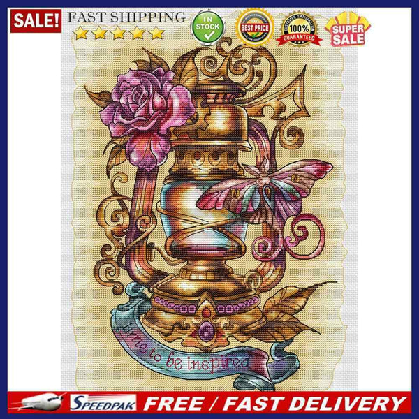 14CT Counted Flower Lantern Embroidery DIY Full Cross Stitch Cotton Thread Ki