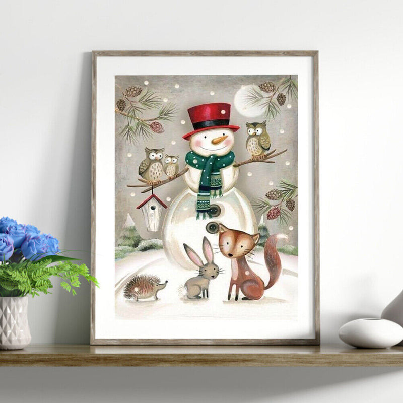 Diamond Painting 5D Full Round Drill Mosaic DIY Snowman and Critter Kit for Wall