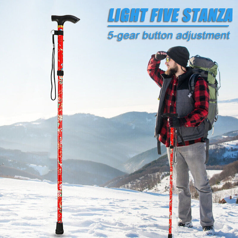 Folding Walking Stick Telescopic Outdoor Canes Hiking Trekking Poles (Red) Newly