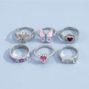 6 Pcs/Set Women Fashion Jewelry Angel Pink Rings Alloy Many Kinds