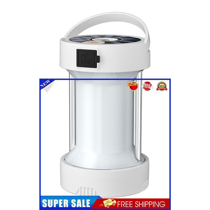 LED Camping Lantern - Solar & USB Charging Outdoor Emergency Light (White)