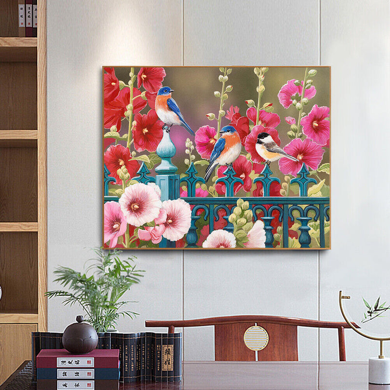 Fence Birds Flowers Oil Paint By Numbers Kit DIY Acrylic Painting on Canvas Arts