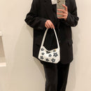 Women Canvas Underarm Bags Shoulder Tote Small Handbag Purse (Black Flower)