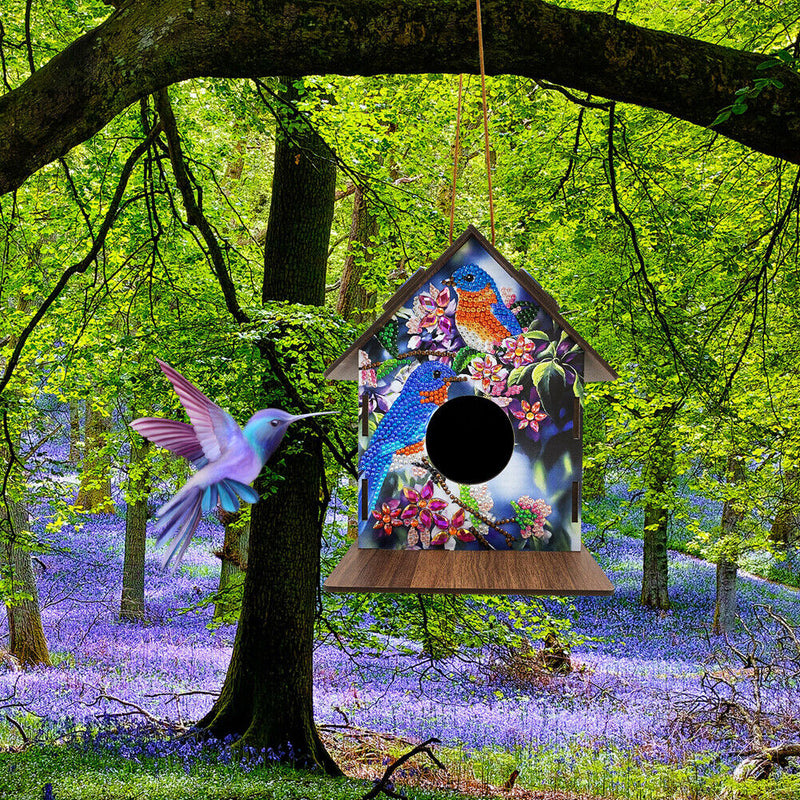 Hanging Bird House DIY Diamond Painting Wooden Bird Nest Shelter for Garden