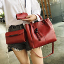 3pcs/set Fashion Women Tassel PU Clutch Shoulder Bucket Bags (Wine Red)