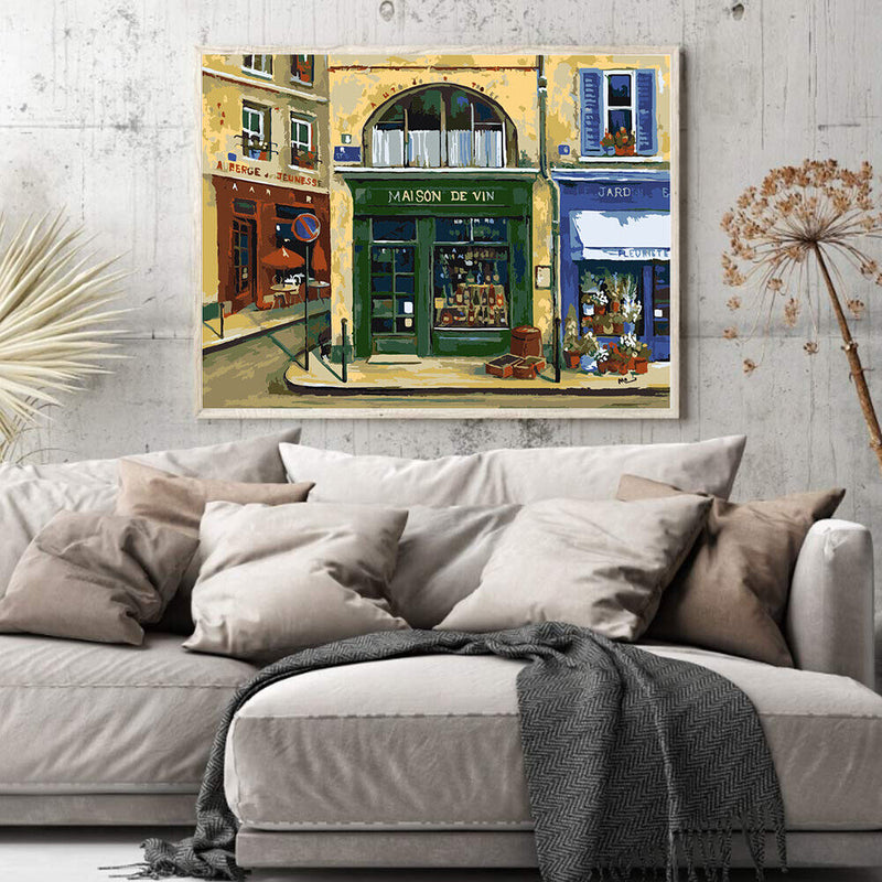 Street Corner Store Oil Paint By Numbers Kit DIY Acrylic Painting on Canvas