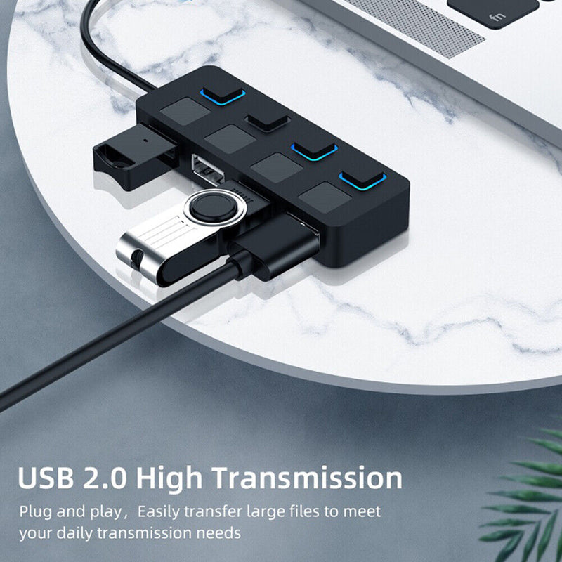 4 Port High Speed USB 2.0 Hub Multi Power Adapter for Laptop Desktop Computer