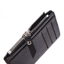 Women Retro Leather Purse Zipper Litchi Pattern Men Card Holder (Black)