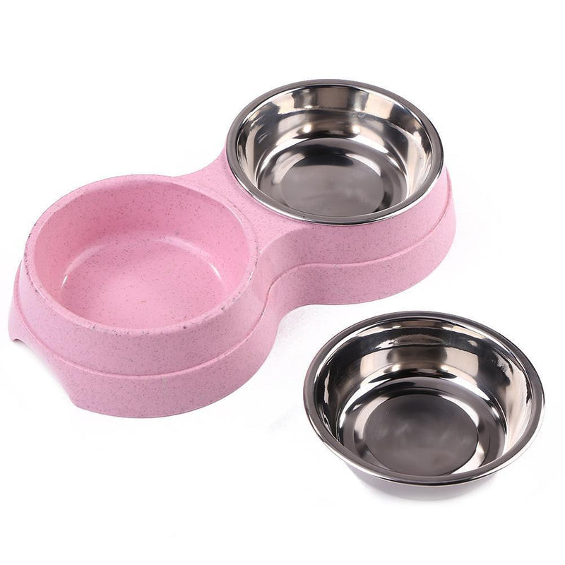 Stainless Steel Double Bowl Pet Dog Water Feeder Cat Puppy Food Drinking Di