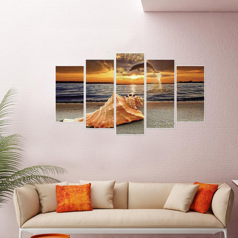5pcs 5D DIY Full Drill Diamond Painting Seaside Sunset Embroidery Kit Wall