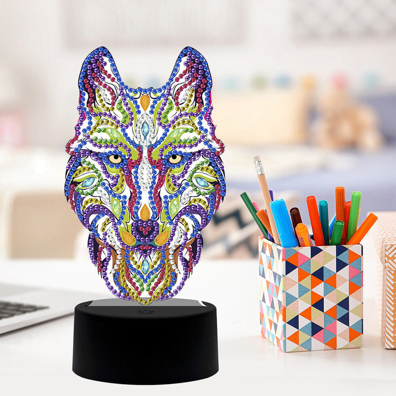 DIY Special Shaped Diamond Painting Wolf LED Light Cross Stitch Embroidery Lamp