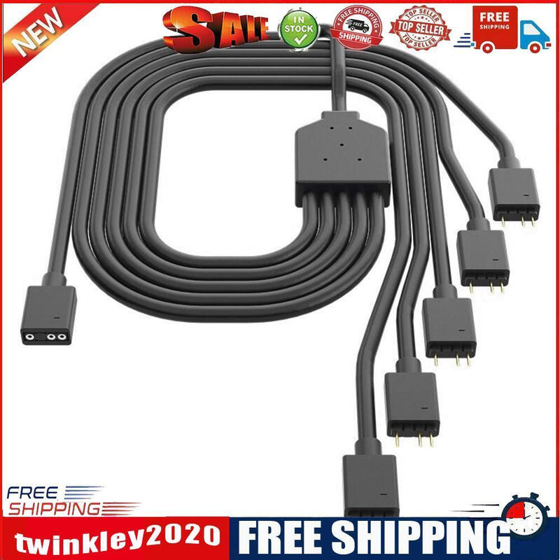 1 to 5 3PIN Addressable RGB Fan Splitter Cable Cord for Chassis PC Case CPU