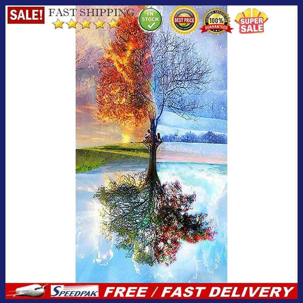 Frameless Oil Paint By Numbers DIY Four Seasons Tree Picture Craft Kit for