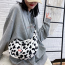 Women Plush Cow Print Chest Bag Casual Pendant Crossbody Shoulder Packs (2)
