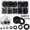 350Pcs/box 7 Sizes Black Nylon Flat Washer Gasket Assortment Kit  M2- M8