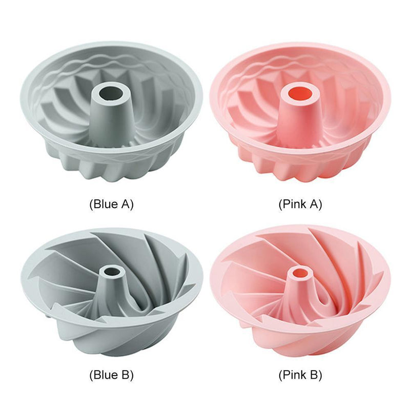 Silicone Cake Molds 6 inch Round Spiral Savoirin Pan Baking Tray (Blue A)