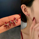 Fashion Rhinestone Gifts Copper Dangle Zircon Red Bow Earrings Stud Jewelry
