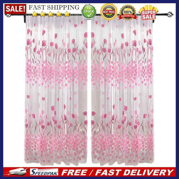 Tulip Printed Tulle Voile Door Window Curtain Sheer Drape Panel 200 x 100CM