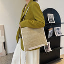 Women Beach Handbags Large Capacity Shoulder Straw Leather Totes (White)