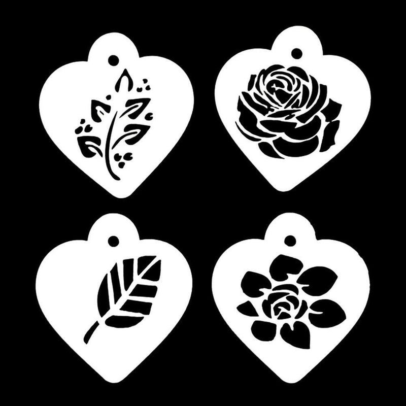 4pcs/Set DIY Leaf Flower Coffee Stencils Cake Baking Scrapbook Templates